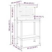 Werkbanken met plank Zwart 81 x 41 x 145 cm Bewerkt hout - thumbnail