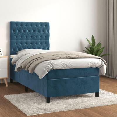 Boxspring met matras fluweel donkerblauw 90x190 cm