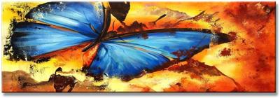 Schilderij - Prachtige Blauwe Vlinder, 120x40cm. 1 deel incl ophangmateriaal Schilderij - Prachtige Blauwe Vlinder, 120x40cm. 1 deel incl ophangmateriaal