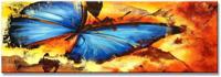 Schilderij - Prachtige Blauwe Vlinder, 120x40cm. 1 deel incl ophangmateriaal - thumbnail