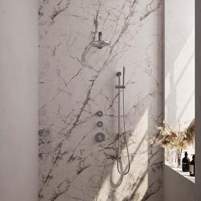 Regendoucheset Inbouw Brauer Brushed Carving Thermostatisch 20 cm met Wandarm, Glijstang en Handdouche Staaf Losse Stopkranen Geborsteld RVS Brauer