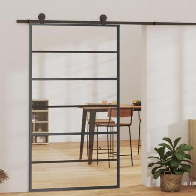 Schuifdeur 102x205 cm ESG-glas en aluminium zwart