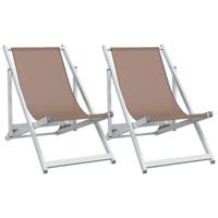 Strandstoelen inklapbaar 2 st aluminium en textileen bruin - thumbnail