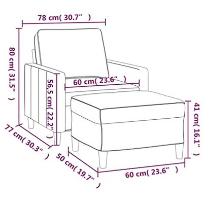 Fauteuil met voetenbank 60 cm fluweel blauw