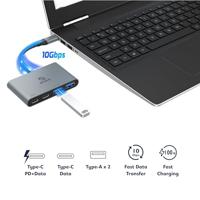 Akasa 4 Port USB-C® (USB 3.2 Gen 2) Multiport Hub with USB-C® Stecker, with Schnellladeport Aluminiu - thumbnail