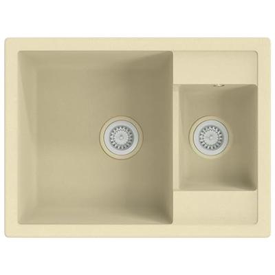 VidaXL Gootsteen dubbele bakken met overloopgat graniet beige
