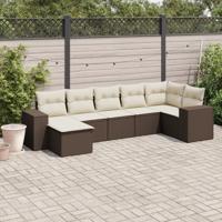 7-delige Loungeset met kussens poly rattan bruin - thumbnail