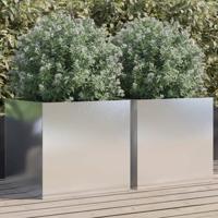 VidaXL Plantenbakken 2 st 49x47x46 cm roestvrij staal zilverkleurig - thumbnail
