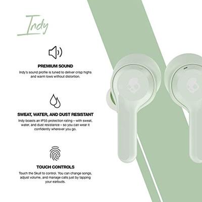 Skullcandy Indy Volledig draadloze oordopjes met bluetooth-microfoon, IP55-zweet-, water- en stofbestendigheid, 16 uur batterijduur, saliegroen