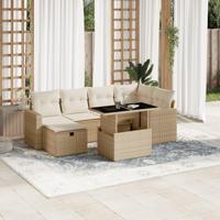 7-delige Loungeset met kussens poly rattan beige - thumbnail