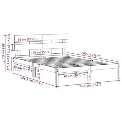 Bedframe met hoofdeinde Bruin 140 x 200 cm Massief grenenhout Bedframe met hoofdeinde Bruin 140 x 200 cm Massief grenenhout