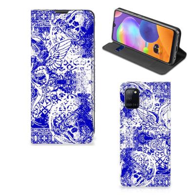 Mobiel BookCase Samsung Galaxy A31 Angel Skull Blauw Mobiel BookCase Samsung Galaxy A31 Angel Skull Blauw