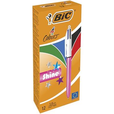 Pen Bic Shine Silver Wit Roze (12 Onderdelen)