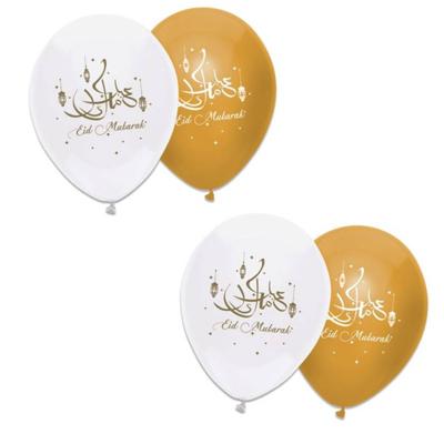 Eid Mubarak Ballonnen Wit/Goud (6st)