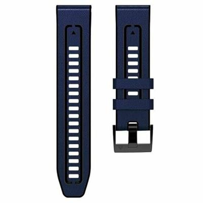 By Qubix - leer + siliconen bandje - Blauw - Compatible met Garmin Descent G2 - Compatible Garmin bandje - Bandbreedte: 22mm