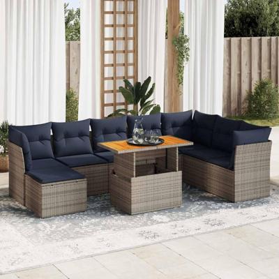 6-delige Loungeset met kussens poly rattan grijs