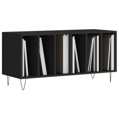 Platenkast 100x38x48 cm bewerkt hout zwart - thumbnail