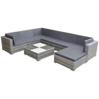 8-delige Loungeset met kussens poly rattan grijs - thumbnail