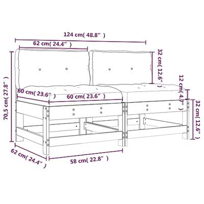 Middenbanken met kussens 2 st massief grenenhout grijs Middenbanken met kussens 2 st massief grenenhout grijs