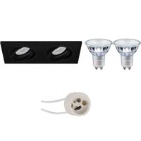 LED Spot Set - Pragmi Borny Pro - GU10 Fitting - Inbouw Rechthoek Dubbel - Mat Zwart - Kantelbaar - 175x92mm - Philips - MASTER 927 36D VLE - 3.7W - Warm Wit 2200K-2700K - DimTone Dimbaar - thumbnail