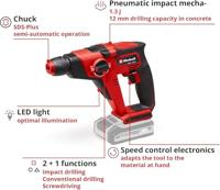 Einhell Einhell Power X-Change Akku-Bohrhammer TE-HD 18/12 Li - Solo -Accu-boorhamer - thumbnail