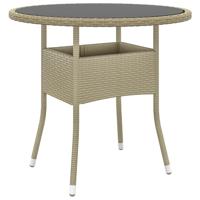 Tuintafel Ø80x75 cm gehard glas en poly rattan beige - thumbnail