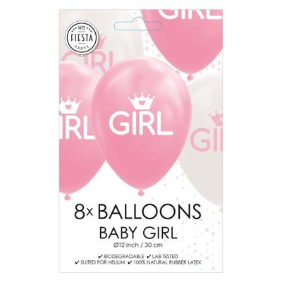 Globos Ballonnen dochter baby roze/wit 30cm, 8st.