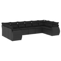 10-delige Loungeset met kussens poly rattan zwart - thumbnail