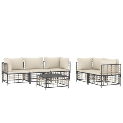 6-delige Loungeset met kussens poly rattan antracietkleurig