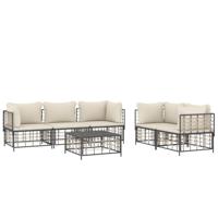 6-delige Loungeset met kussens poly rattan antracietkleurig - thumbnail
