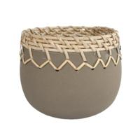 Theelichthouder bloempot Amber metaal/rotan taupe 13 cm | 8 stuks - thumbnail