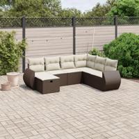7-delige Loungeset met kussens poly rattan bruin - thumbnail