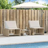 Ligstoelen 2 st met tafel poly rattan beige - thumbnail