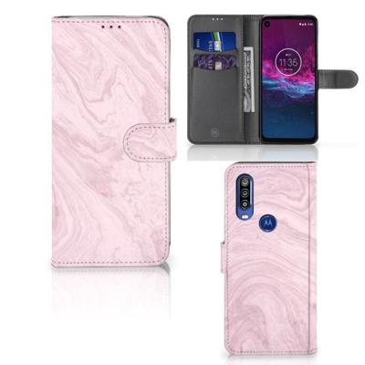 Motorola One Action | Bookcase | Marble Pink - Origineel Cadeau Vriendin