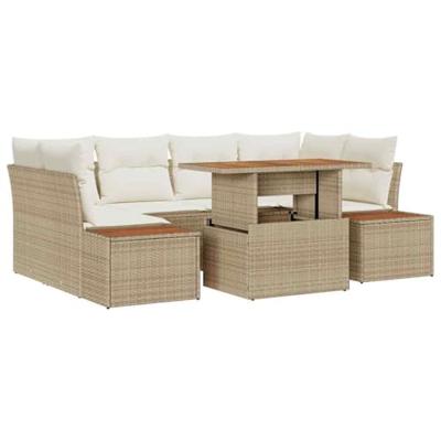 6-delige tuinsofa set met kussens in beige poly rattan