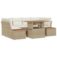 6-delige tuinsofa set met kussens in beige poly rattan - thumbnail