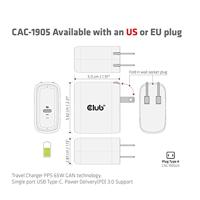 club3D CAC-1905 Laptop netvoeding 65 W 1x USB-C Zwart Binnen GaN - thumbnail