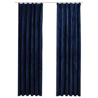 VidaXL Gordijnen verduisterend 2 st met haken 140x225 cm fluweel blauw - thumbnail