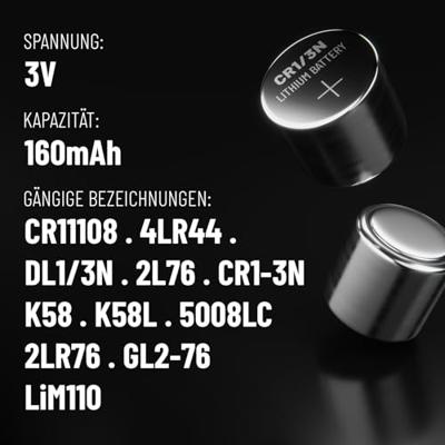 ABSINA CR1/3N lithium batterij 3V - batterij CR11108 lekvrij en met lange houdbaarheid - batterij CR1/3N met 160mAh - DL 1/3N, 2L76, batterij CR 1/3N, DL1/3N, CR1 3N, knoopcel CR1/3N 3V