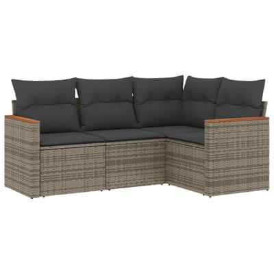 4-delige Loungeset met kussens poly rattan grijs