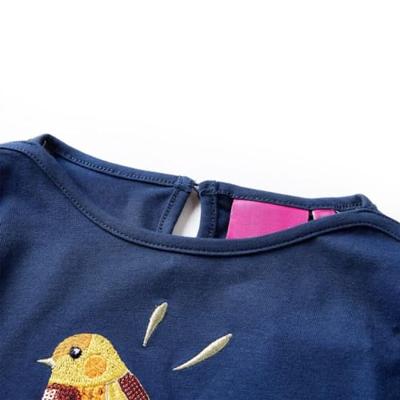 Kindershirt met lange mouwen vogelprint 128 marineblauw - thumbnail