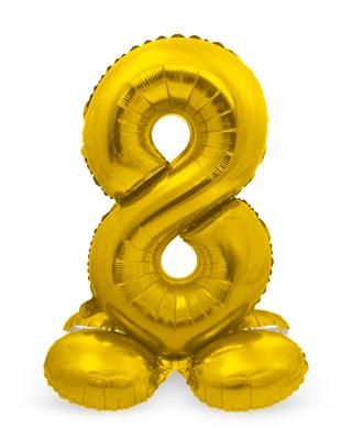 Goudkleurig Folieballon Cijfer 8 Op Standaard (72 cm)