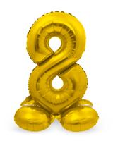 Goudkleurig Folieballon Cijfer 8 Op Standaard (72 cm) - thumbnail