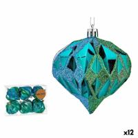 Set kerstballen Diamant Blauw Plastic 8 x 9 x 8 cm (12 Stuks) - thumbnail