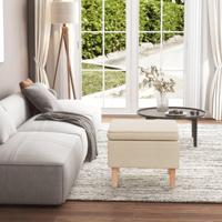 Kruk met houten poten stof crmekleurig - thumbnail