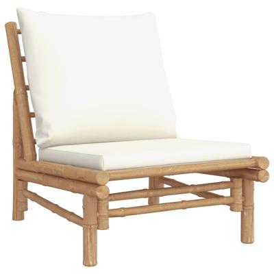 3-delige Loungeset met kussens bamboe crèmewit - thumbnail