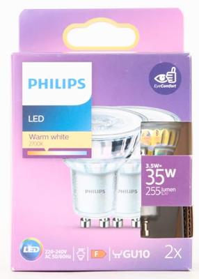 Philips LED 77429500 LED-lamp Energielabel F (A - G) GU10 Reflector 3.5 W = 35 W Warmwit (Ø x h) 5 cm x 5.4 cm 2 stuk(s)