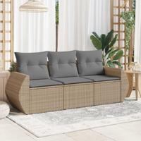3-delige Loungeset met kussens poly rattan beige - thumbnail