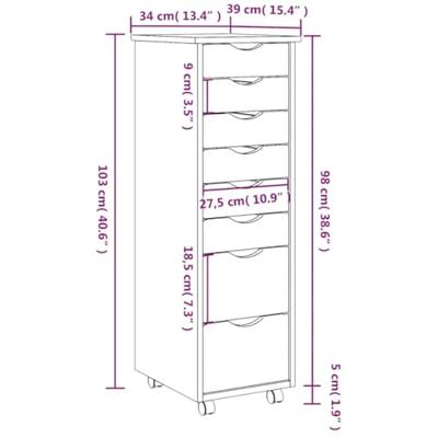 Ladekast MOSS verrijdbaar massief grenenhout zwart
