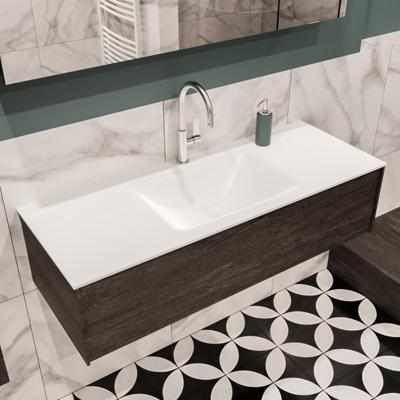 Mondiaz Lush Cloud badmeubel eiken Dark brown 120 cm 1 lade solid surface enkele spoelbak midden 1 kraangat